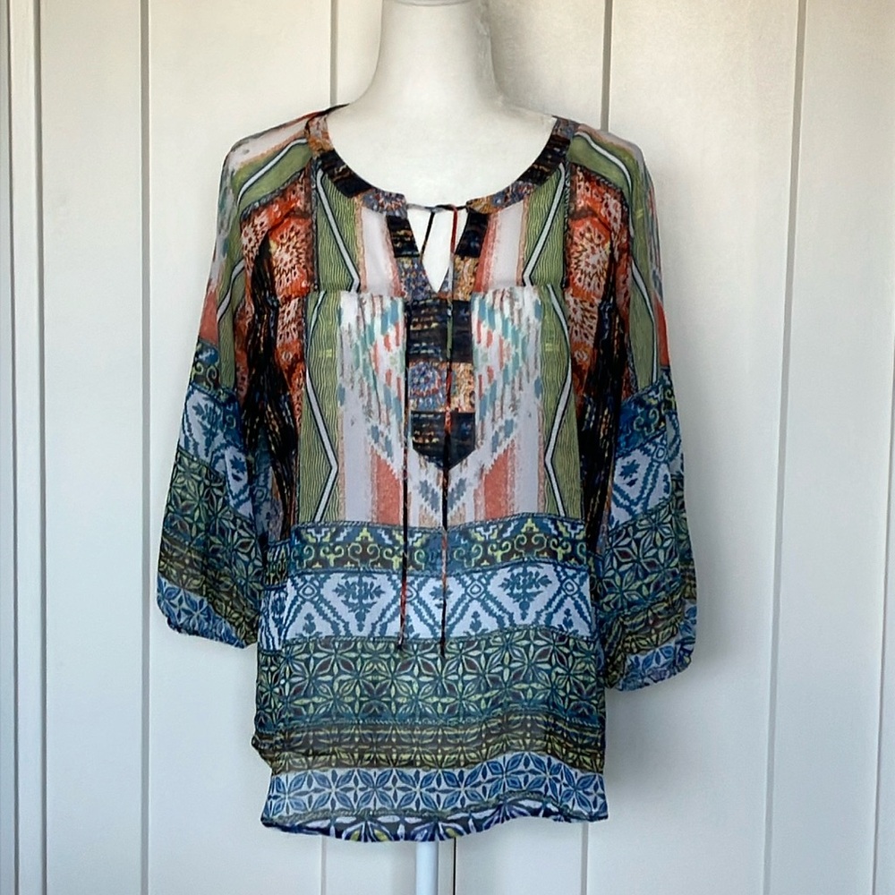 NEW DIRECTIONS Sheer 3/4 Sleeve Blouse Womens Size M